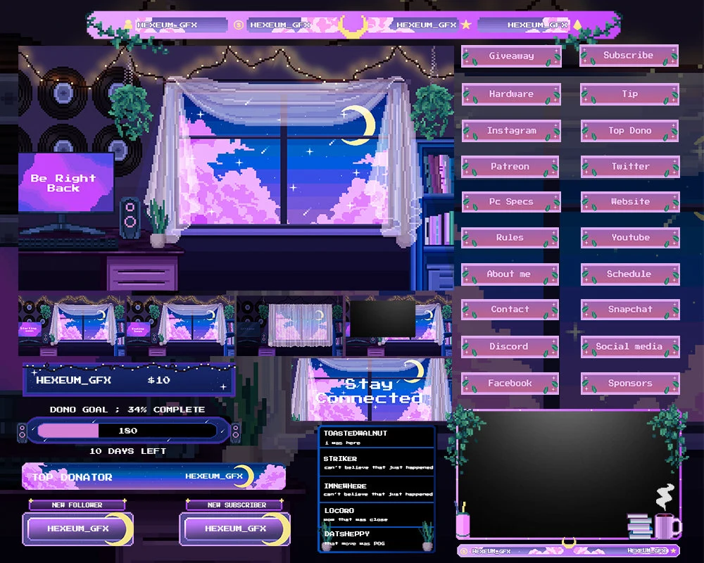 pixel lofi cute twitch overlay package