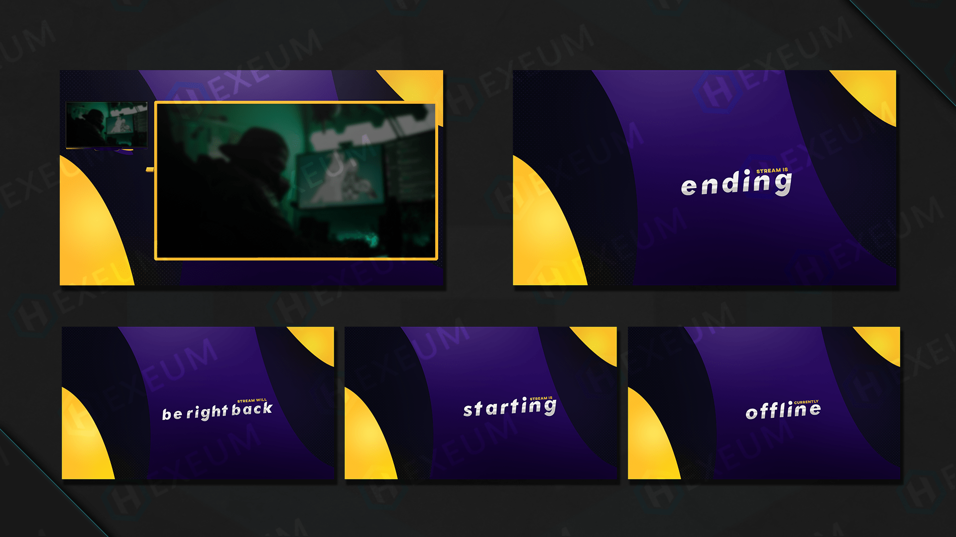 free purple yellow twitch overlays preview