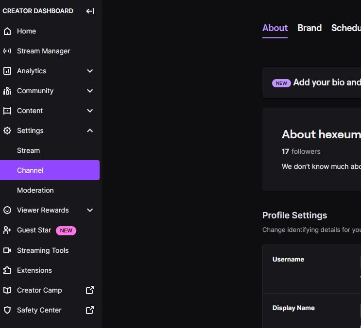 channel settings in Twitch creator dashboard