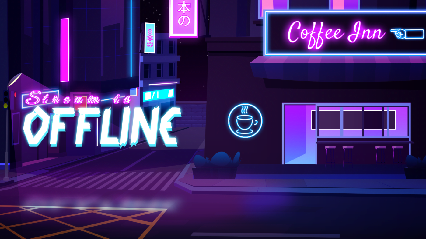 free purple neon twitch offline banner