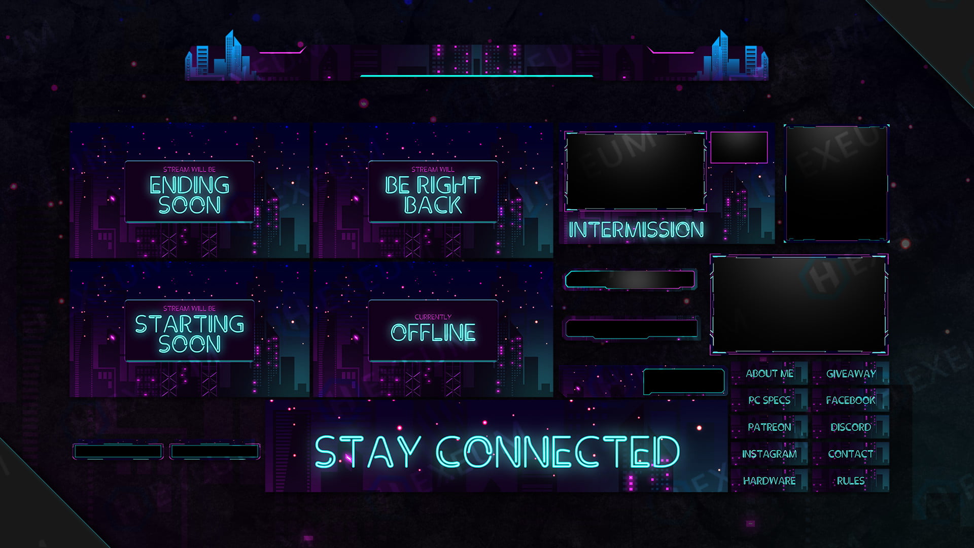 Neon Twitch Overlay Package For Obs