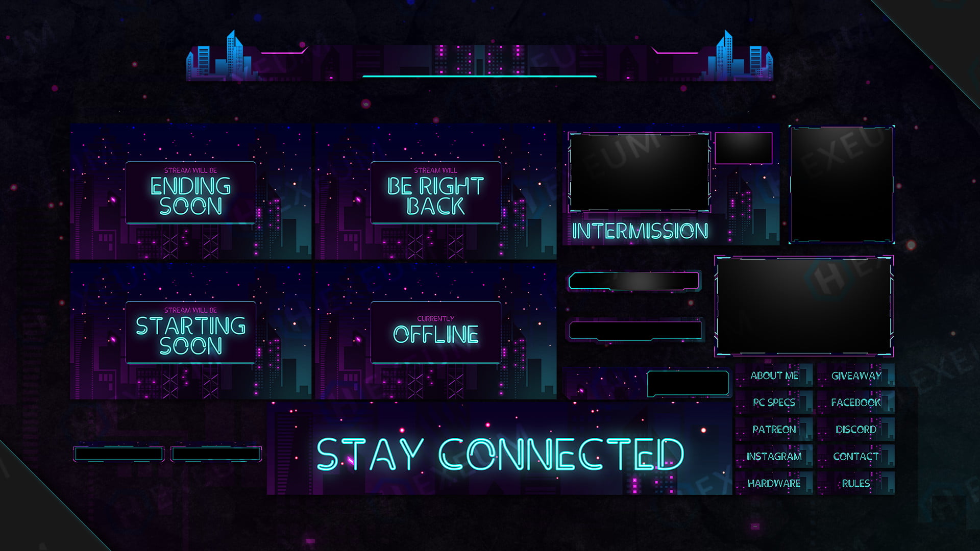 Overlays Stream Pack Animated / Neon Purple Style Compatible 