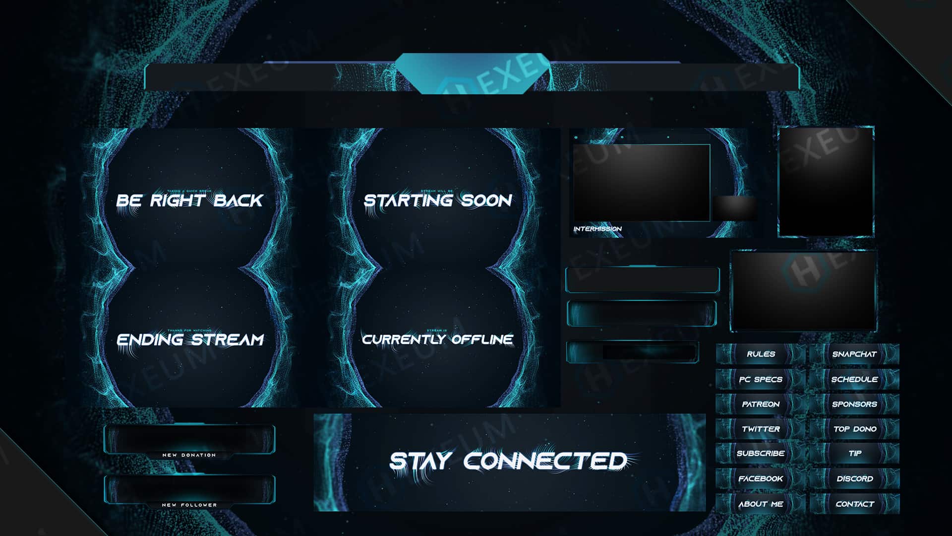 Celestial, Blue Particle Twitch Overlay : Animated Package - Hexeum