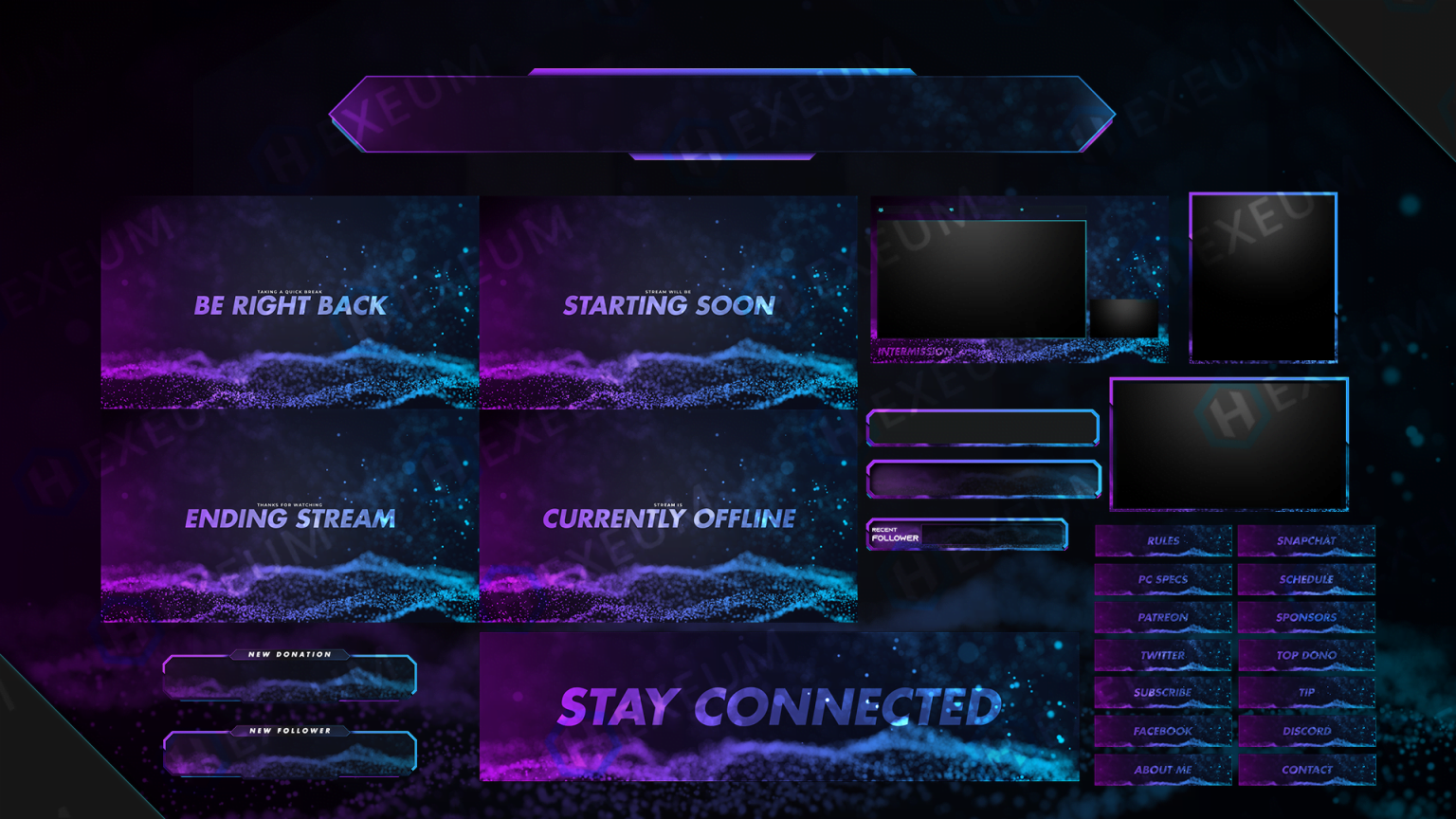 Stellar, Purple and Blue Twitch Overlay : Animated Package - Hexeum