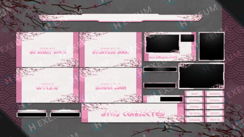 japanese cherry blossom twitch overlay package stream layout
