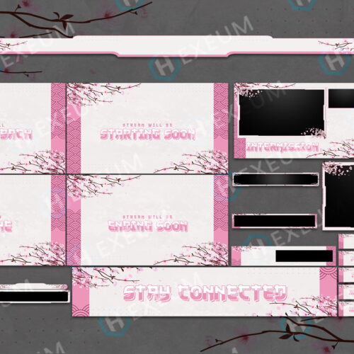 japanese cherry blossom twitch overlay package stream layout