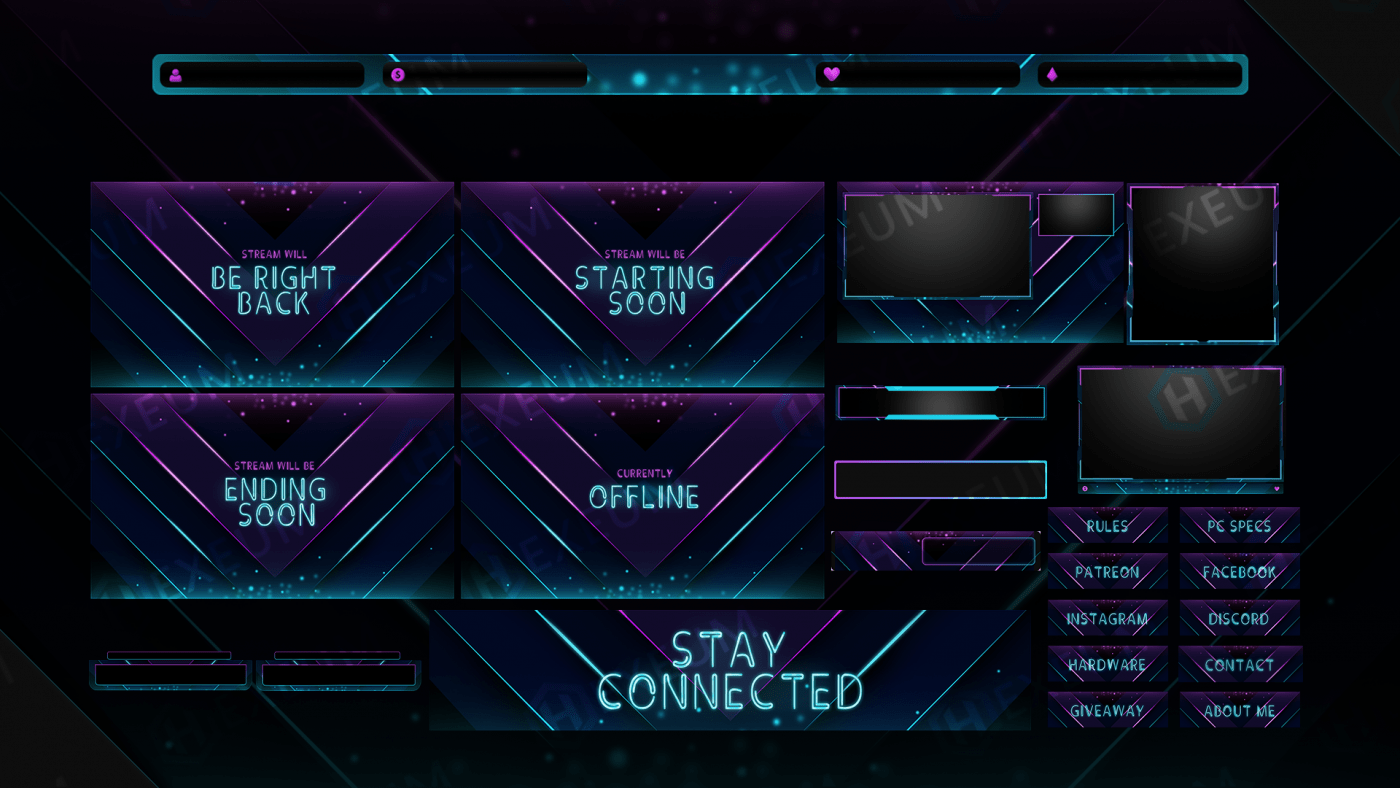 Evora Neon Animated Twitch Overlay Package Hexeum