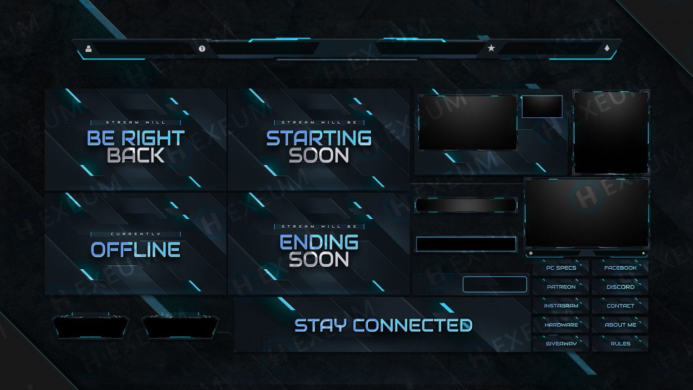 Razor, Blue Animated Twitch Overlay Package - Hexeum