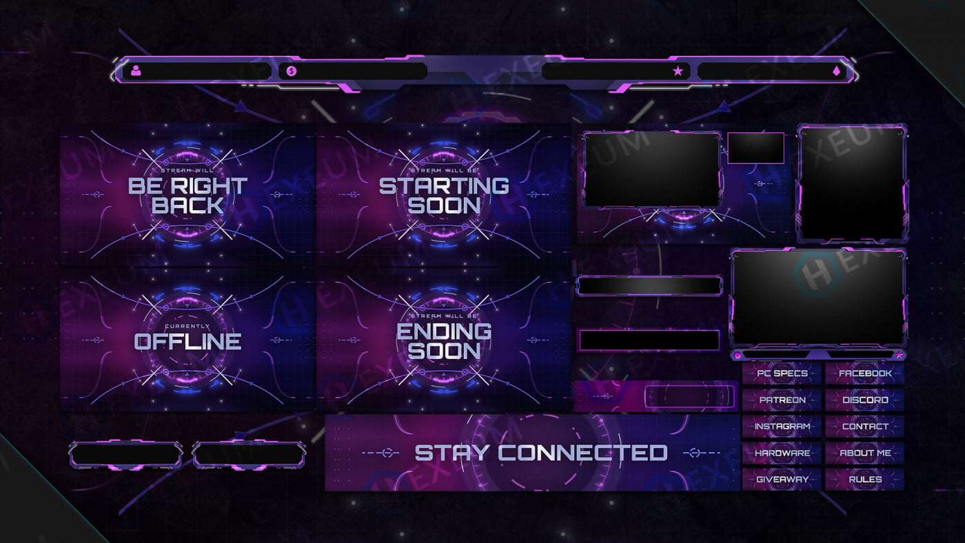 Expanse, Neon Themed Animated Stream Overlay Package - Hexeum