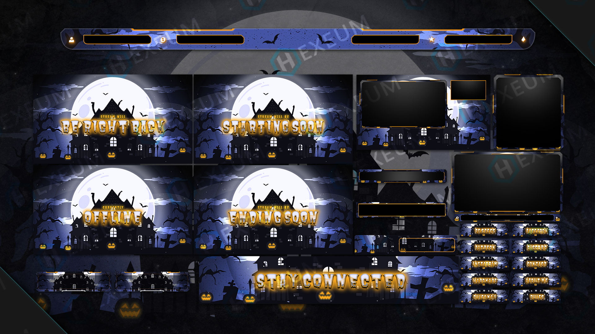 horror house twitch overlays preview depicting spooky mansion and moon