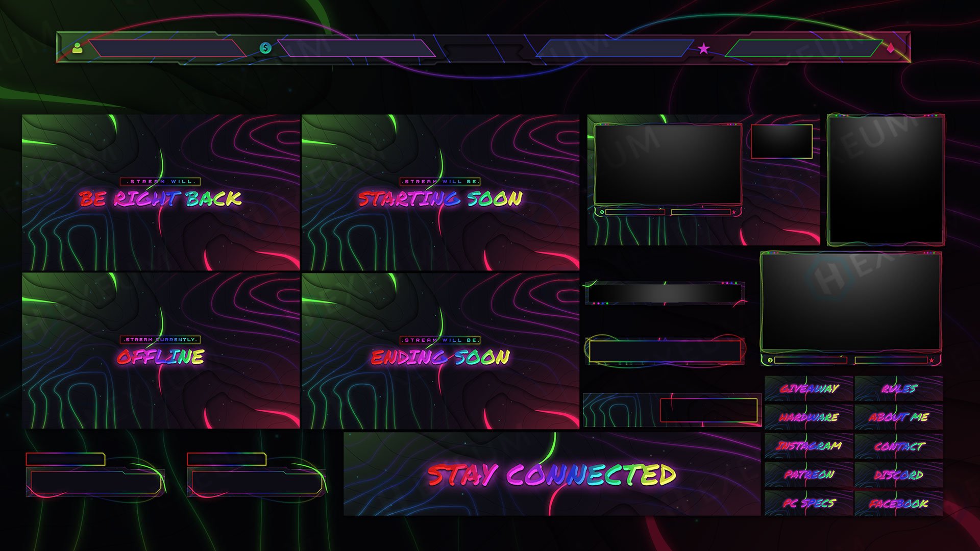 Overlays Stream Pack Animated / Neon Purple Style Compatible 