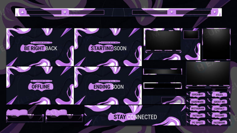 Ripple, Purple Themed Animated Stream Overlay Package - Hexeum