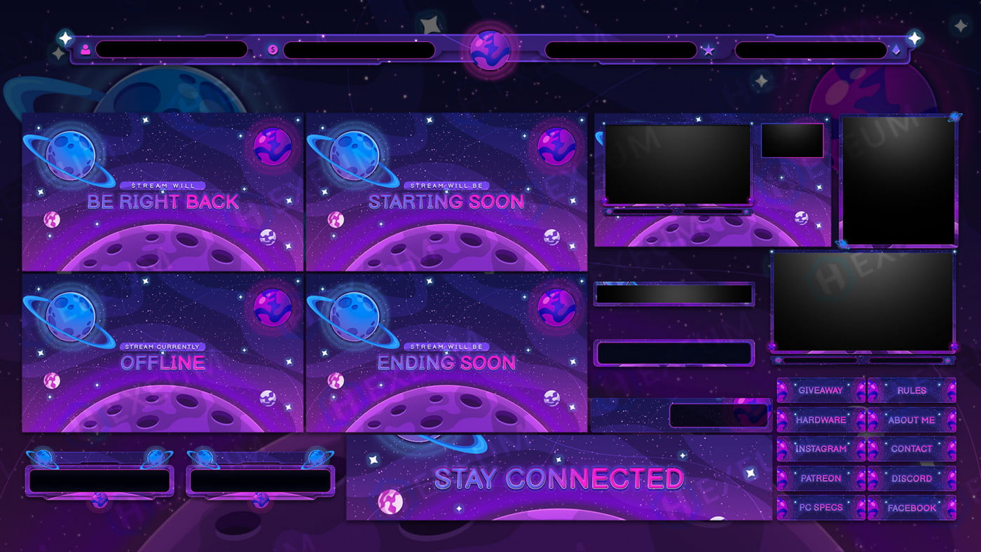 Stardust, Space Themed Animated Twitch Overlay Package - Hexeum