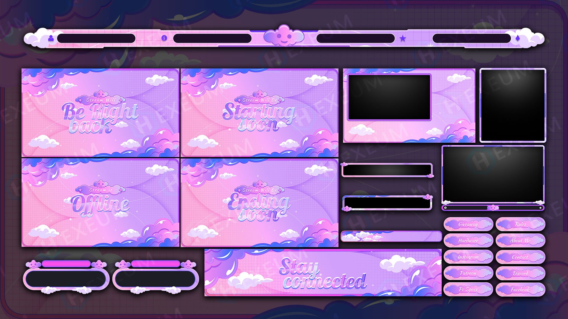 Twitch Banner Clouds Twitch Banner Kawaii Twitch (Instant Download