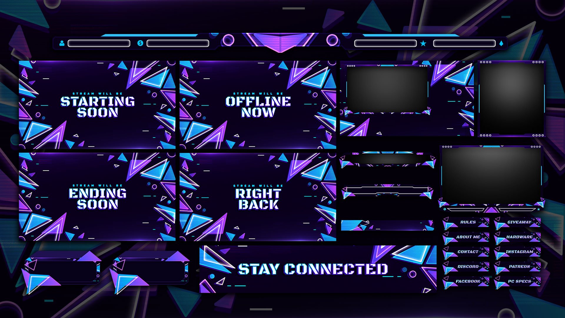 purple twitch overlay preview with shard like shapes