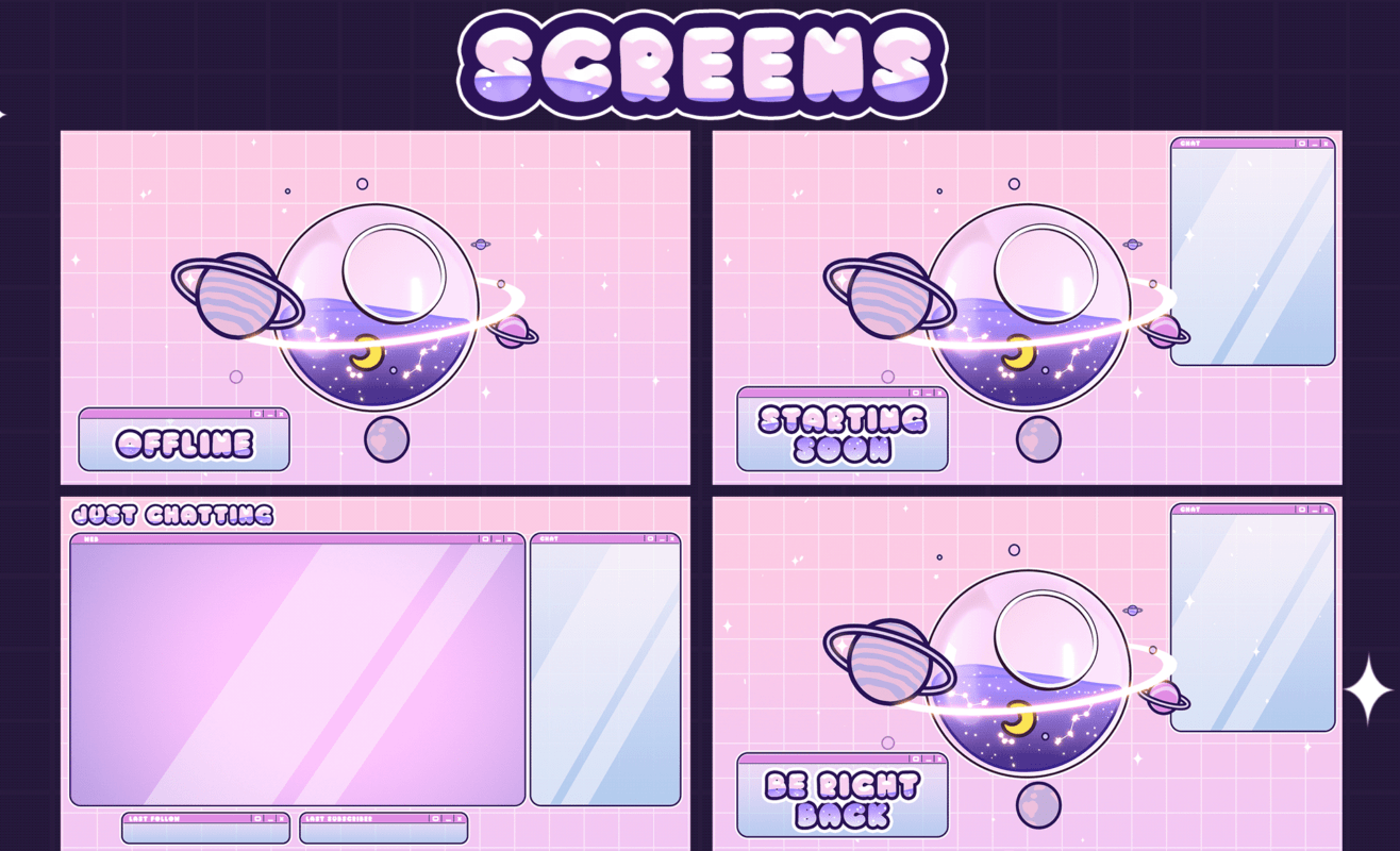 free space themed cute twitch overlay pink