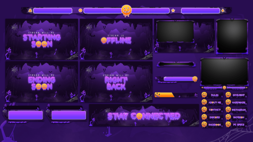 spooky purple twitch overlay package stream layout spooky