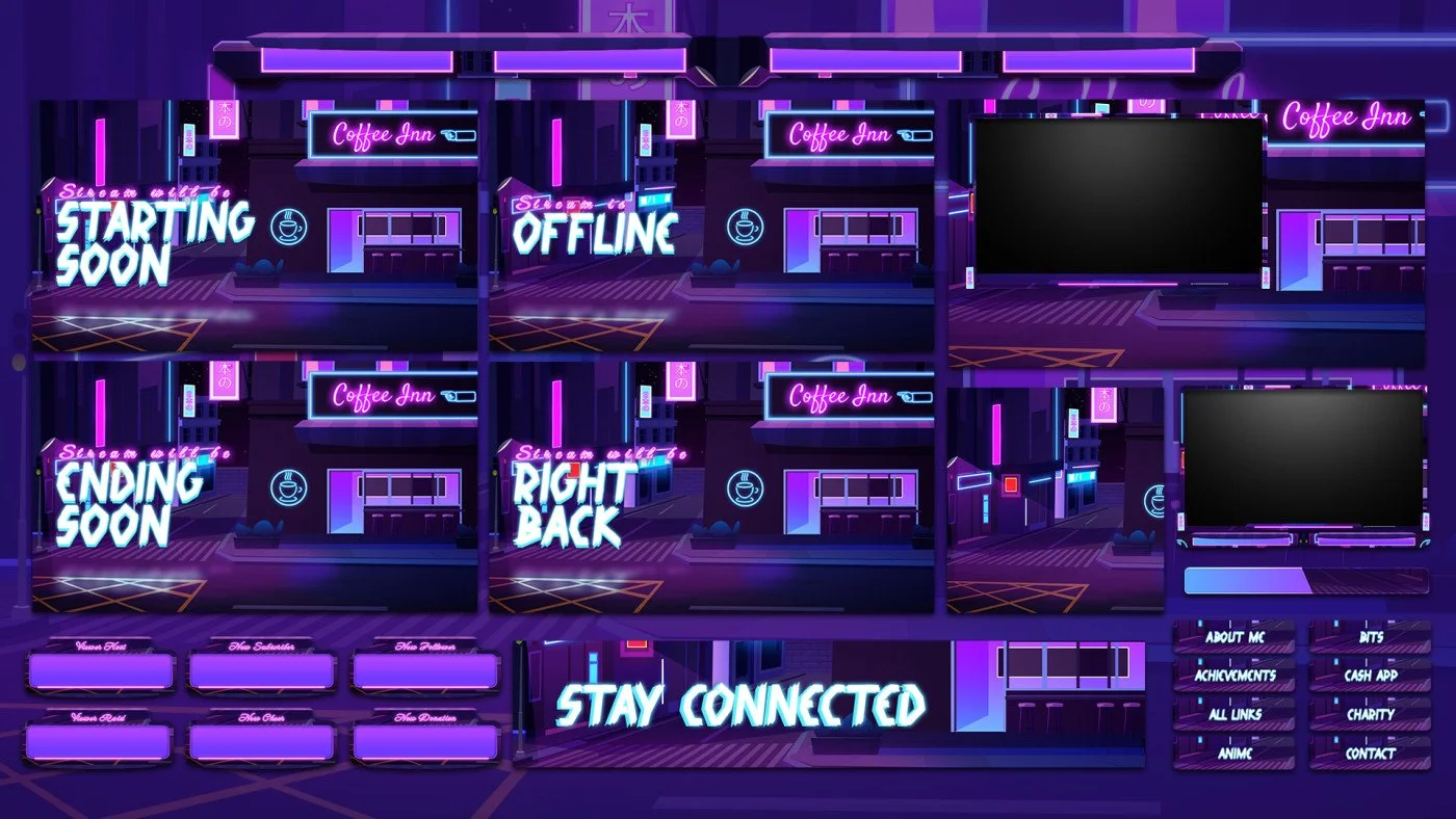 Animated Stream Overlay Pack / Neon Futuristic Style / Twitch 