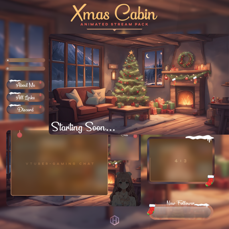 cozy christmas cabin twitch overlays