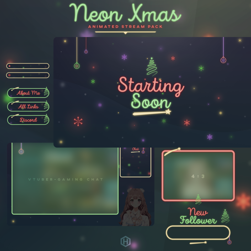 neon christmas twitch overlays