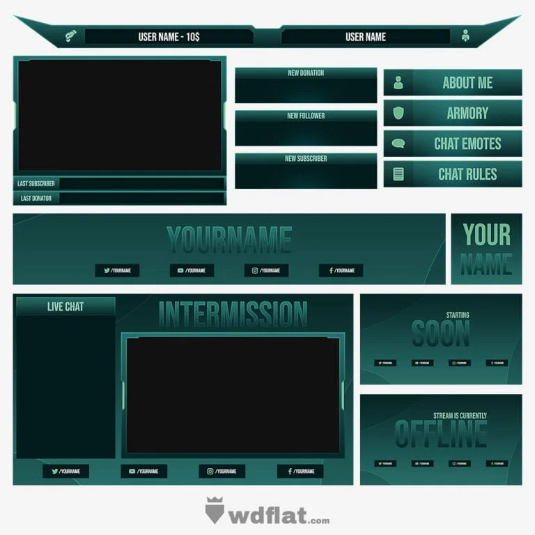 green basic free stream overlays for OBS youtube twitch