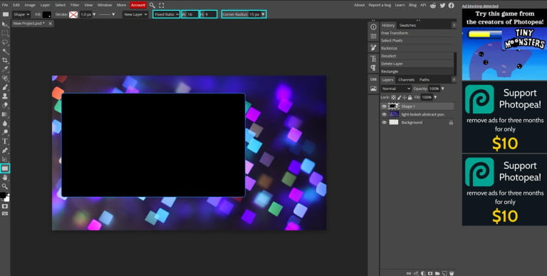 creating a rectangle within photopea