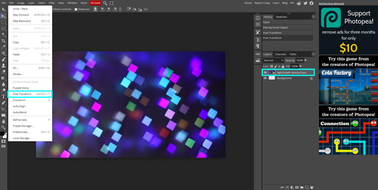 free transform layer in photopea