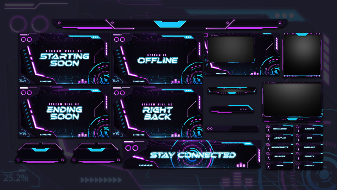 Neon Tech Twitch Overlay Package for OBS