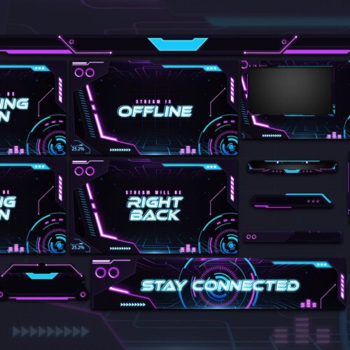 neon tech twitch overlay package stream layout for obs