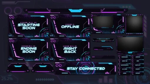 neon tech twitch overlay package stream layout for obs