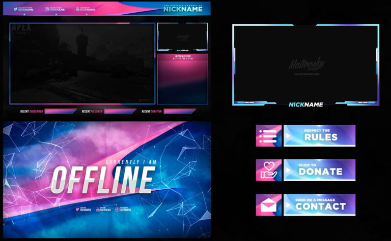 purple blue free stream overlays for OBS youtube twitch