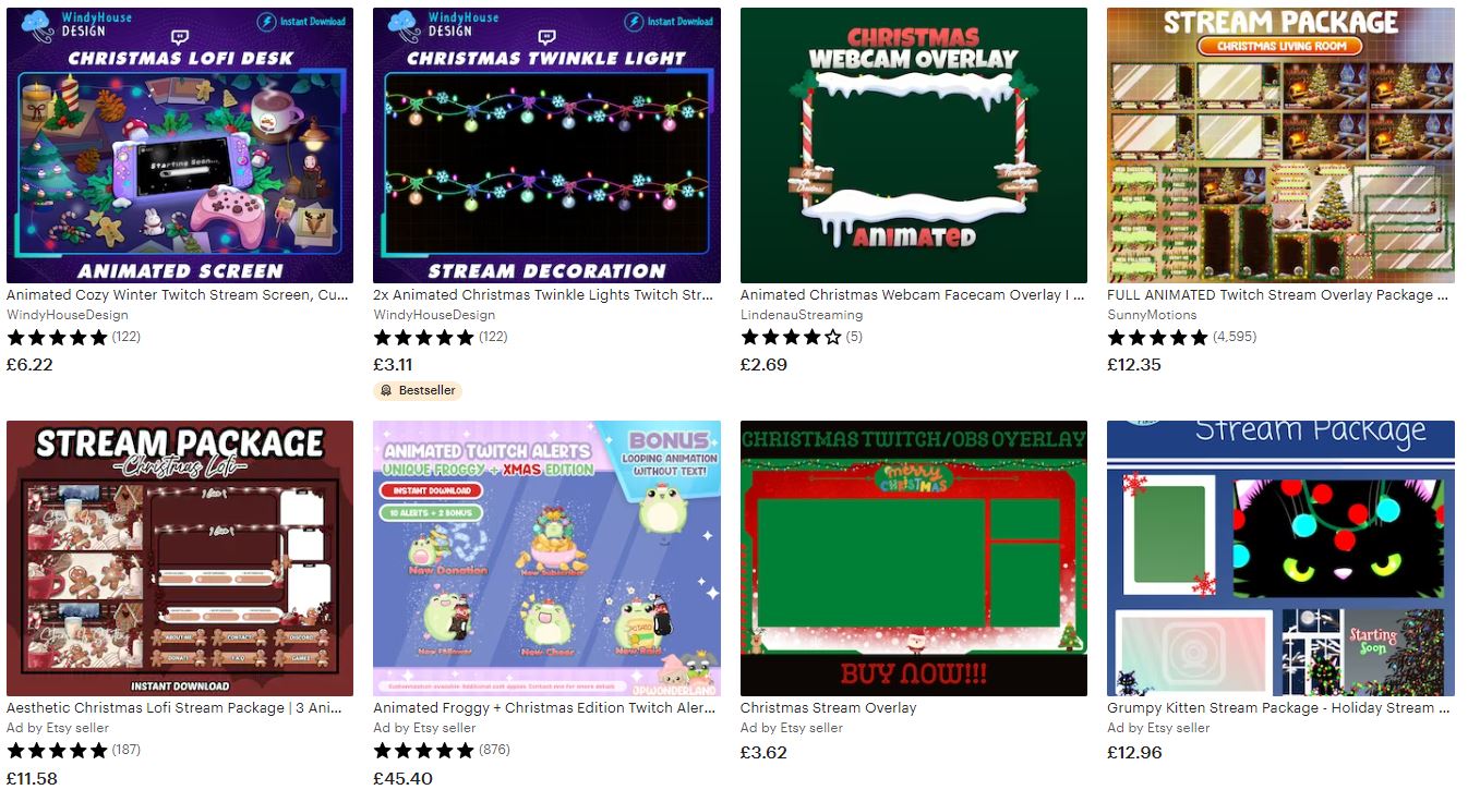 Christmas stream overlays on etsy