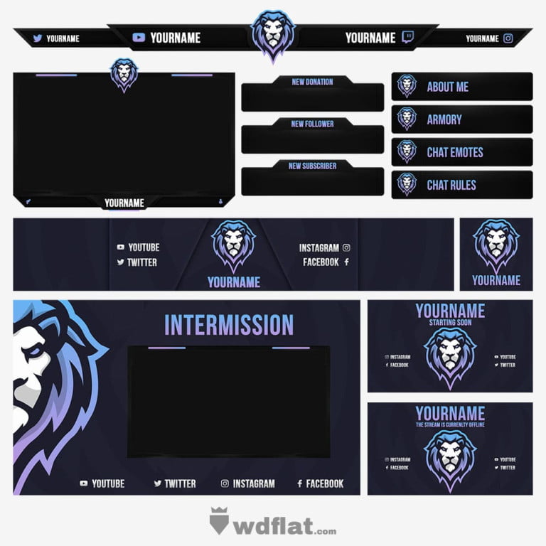 lion free stream overlays for OBS youtube twitch