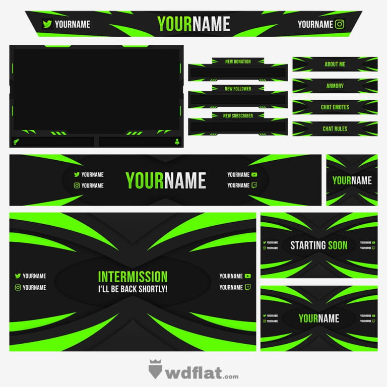 neon green free stream overlays for OBS youtube twitch