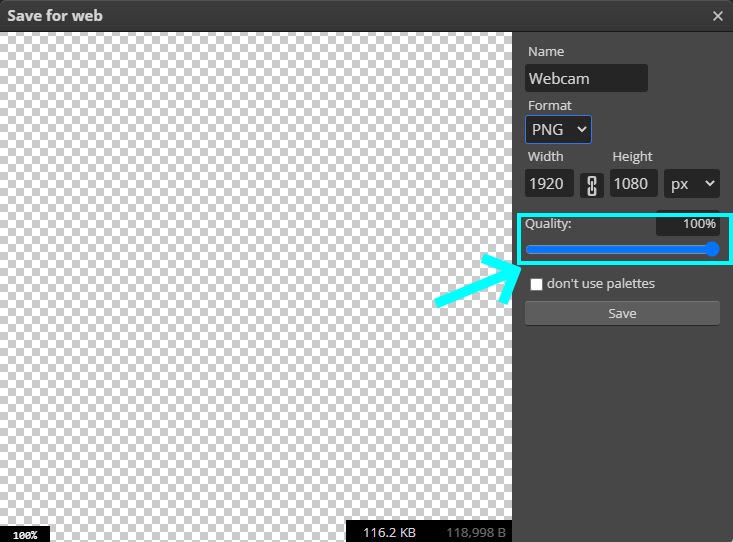 changing export quality in photopea