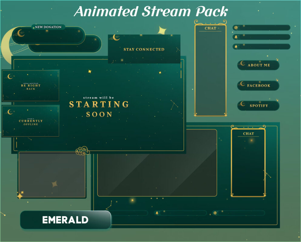 vtuber emerald green twitch overlays