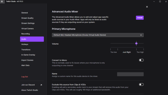 twitch studio audio settings