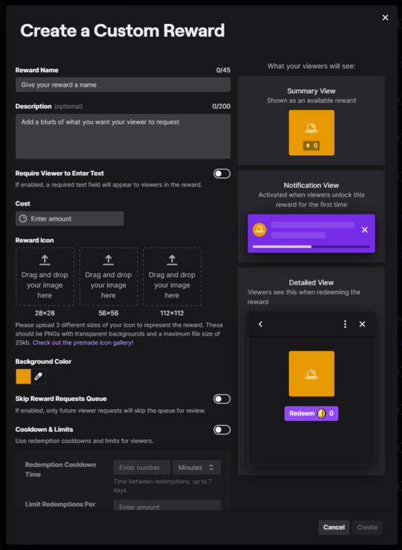 creating a custom reward for twitch channel points