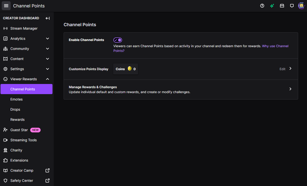 enabling channel points on twitch