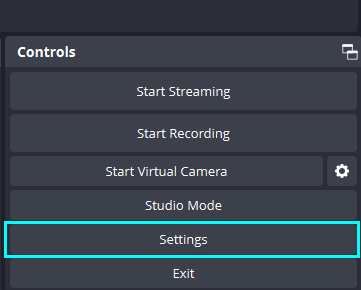 obs settings button