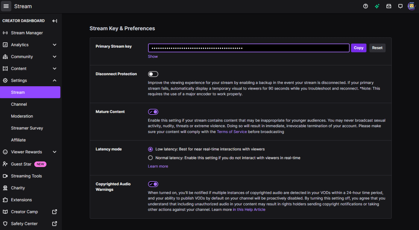 stream key location twitch