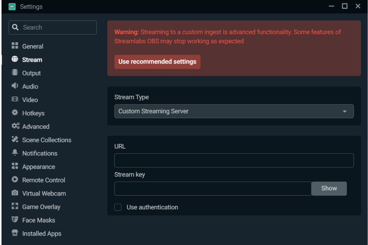 streamlabs stream key location