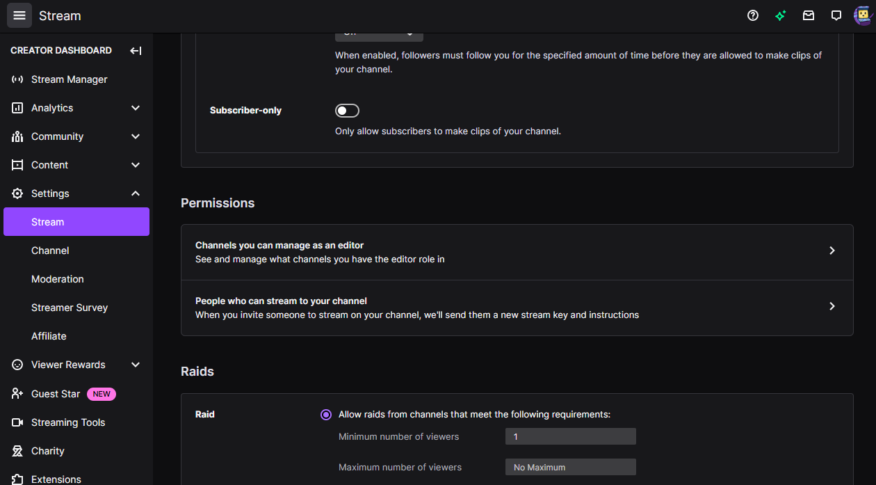 twitch account stream permissions