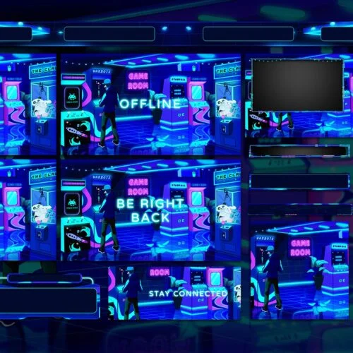 retro arcade twitch overlay package stream layout