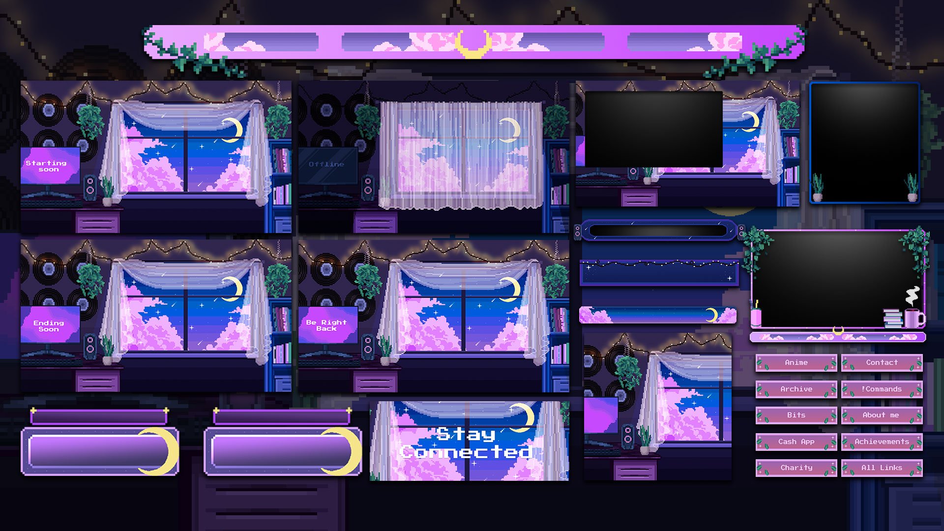 ANIMATED Twitch Overlay Stream Package: Lo-fi Vibe Aesthetic 