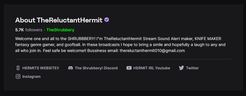 twitch streamer thereluctanthermits bio