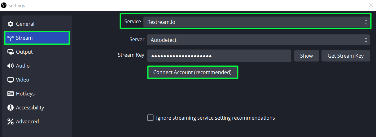 obs quick connect to platform
