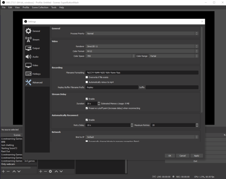 obs stream delay settings