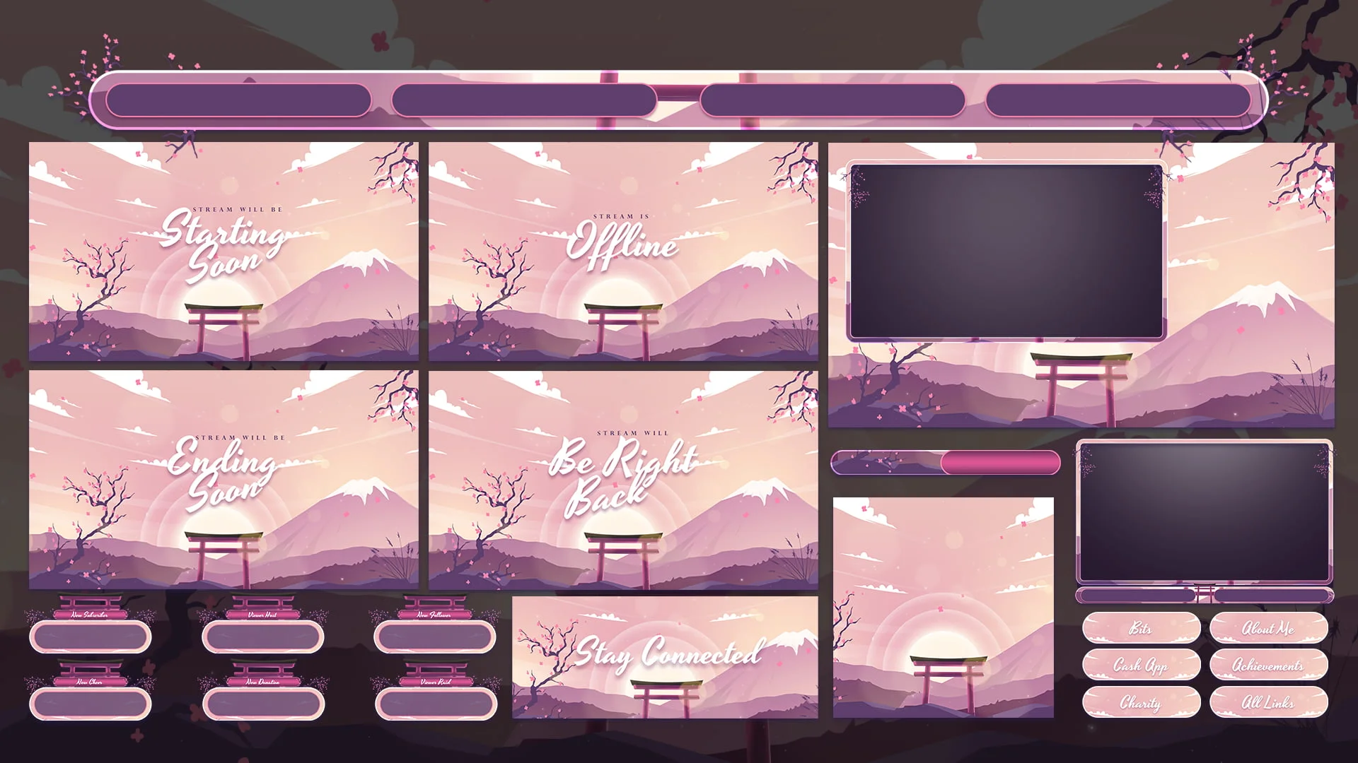 free Japanese sakura twitch overlay package stream layout