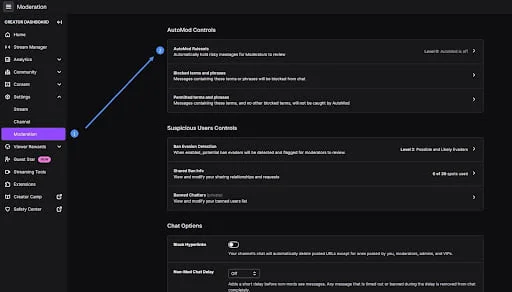 automod controls in the twitch creator dashboard